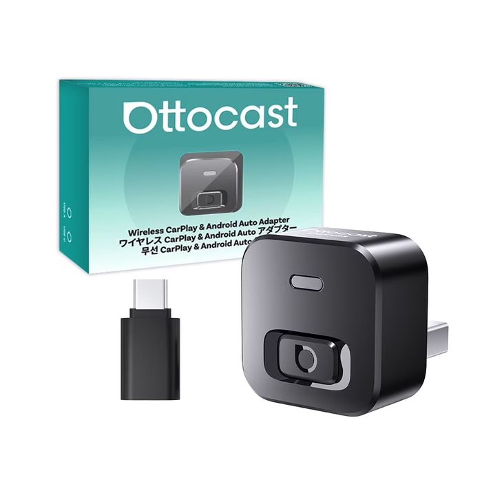 OTTOCAST Mini Dot – Безжичен CarPlay и Android Auto адаптер с бутон за смяна