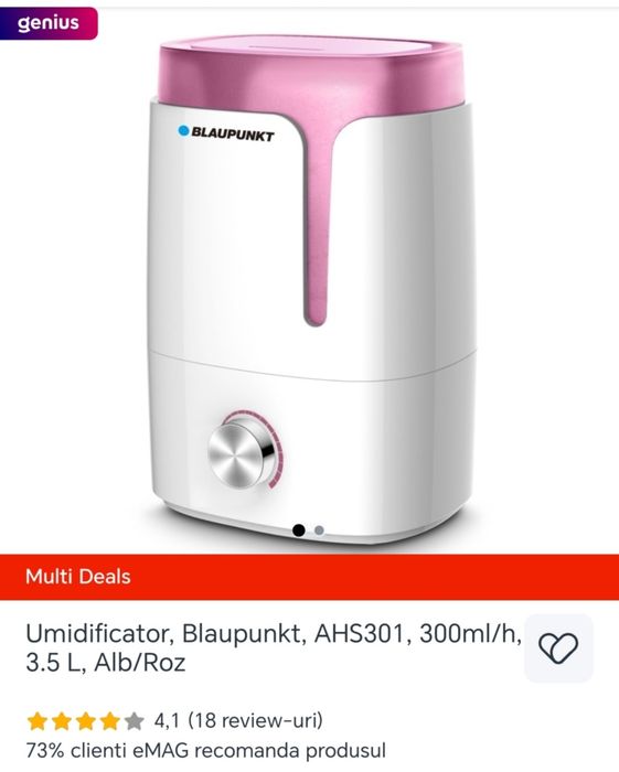 Umidificator de aer Blaupunkt AHS301, 3.5 L, 300