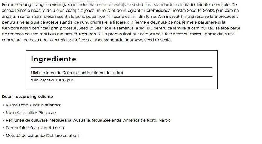 Ulei esențial lemn de cedru Cedarwood,15 ml, YOUNG LIVING, NOU-SIGILAT