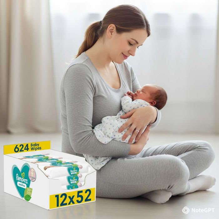 Servetele umede Pampers Sensitive, 12 pachete x 52= 624 buc + CADOU