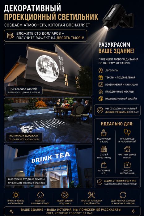 Проектор Любого Логотипа - Под ключ! 100 Ватт и больше, 6 м. гарантия