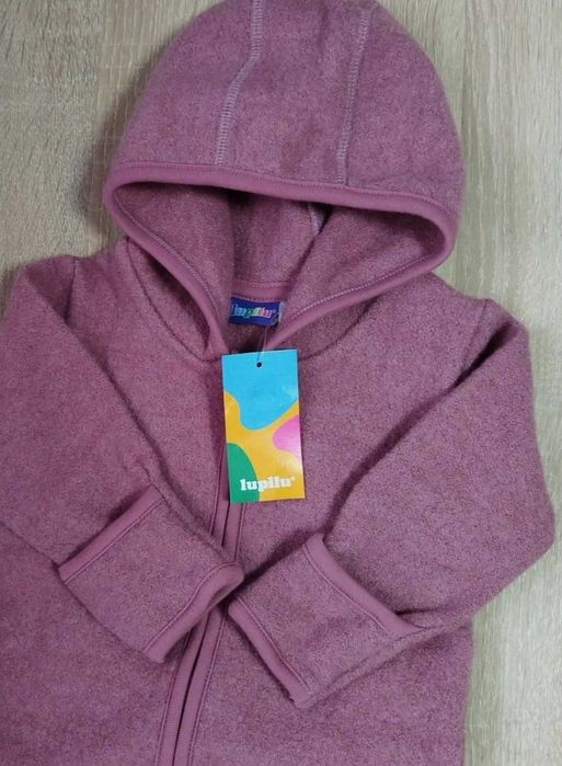 Salopete lana merinos 62/68 bej roz albastru