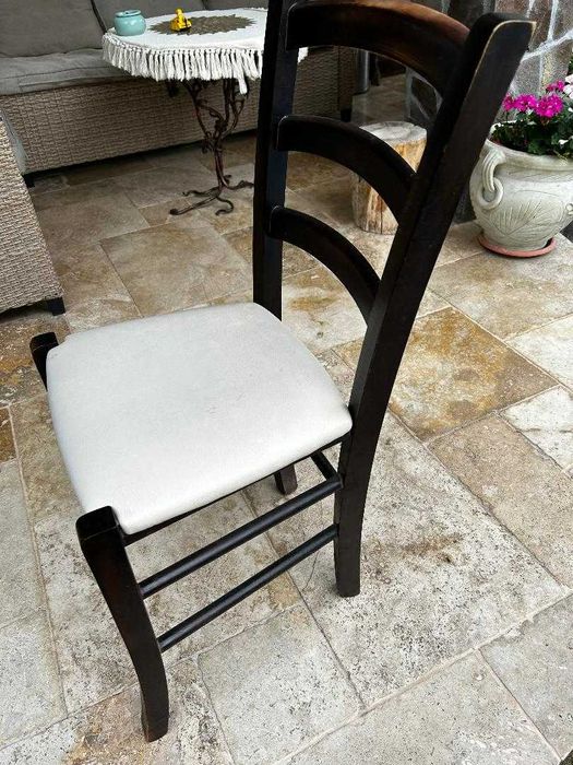 Scaune din lemn cu piele ecologica crem 7 bucati