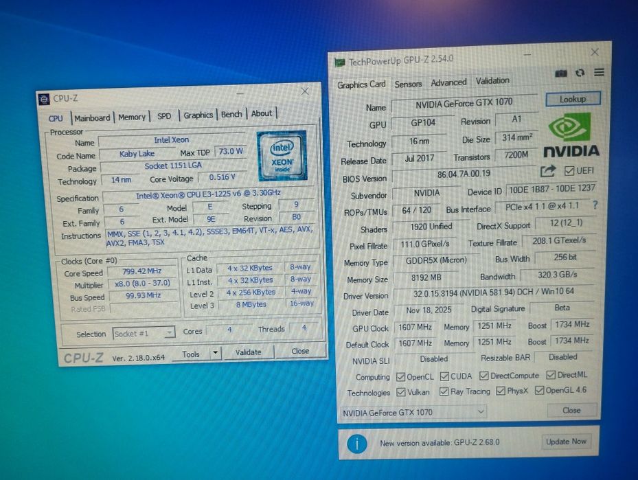 Srosna sotiladi.h110m-h,xeon1225v6(core i5 7500),8gb,p104 gtx1070