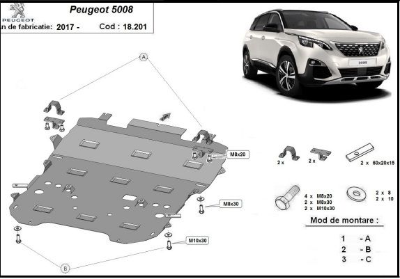 Scut metalic motor și cutie de viteze Peugeot 5008 2017-prezent