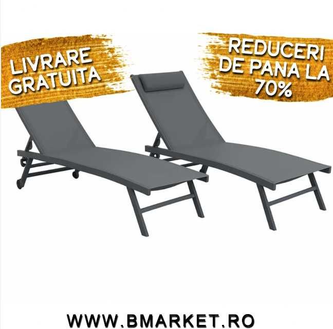 Set 2 sezlonguri plaja/gradina/terasa Gri Antracit LIVRARE GRATUITA