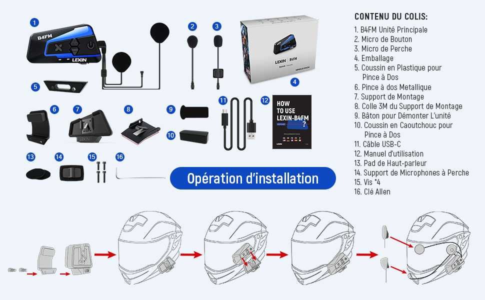 Intercom moto Lexin B4FM-X, Noise Cancellation, Universal Off-road, 2000m (NOU)