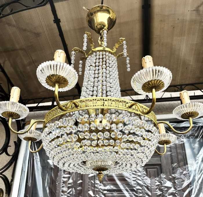 Elegant candelabru cu 8 brate-alama aurita-cristal-decor de lux-Italia