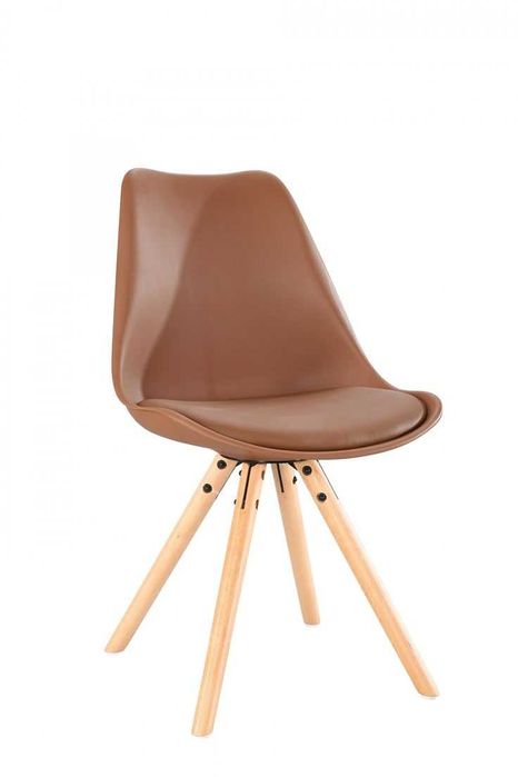 Set 6 Scaune dining lemn si PVC stil scandinav maro si negru