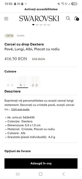 Cercei Swarovsky pentru ocazii. Din oțel inoxidabil placat cu rodiu!!