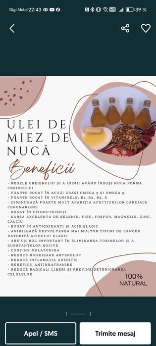 Oferta Ulei de nuca si presat la rece bio