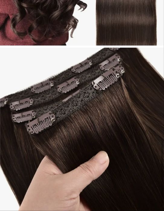 100% Естествена права коса 45см - 70 грама , 7 реда Клипс - Remy