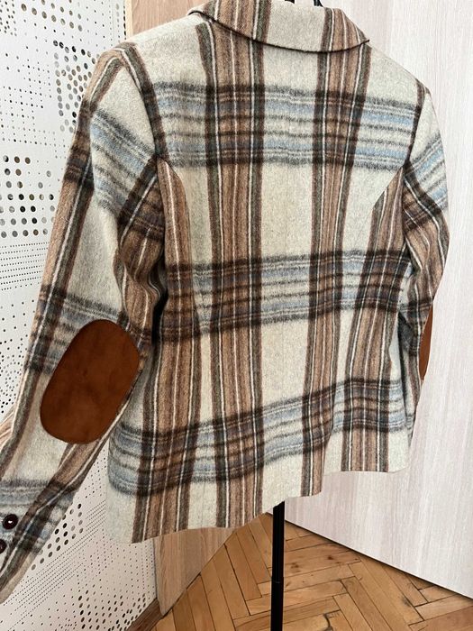 Вълнено сако каре в бежово и кафяво
