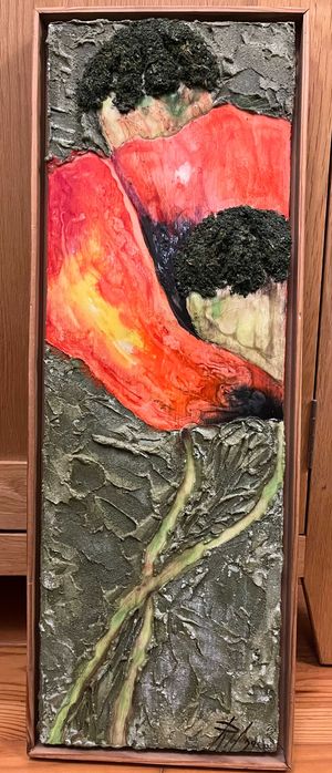 ВИНТИДЖ картина Макове Ере Монако акрил дърво 20x60 см