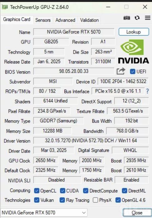 RTX5070 MSI Gaming trio white 12gb gddr7.В идеальном состоянии!