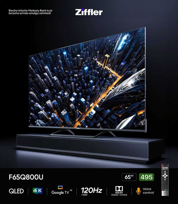 Телевизор Ziffler F65Q80OU 65QLED4K 120HZДоставка по всему городу есть