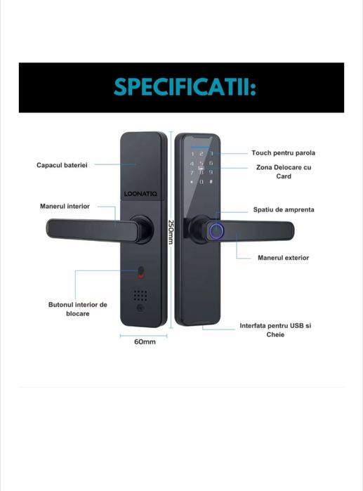 Incuietoare de usa inteligenta, WiFi, Cu telecomanda , Amprenta