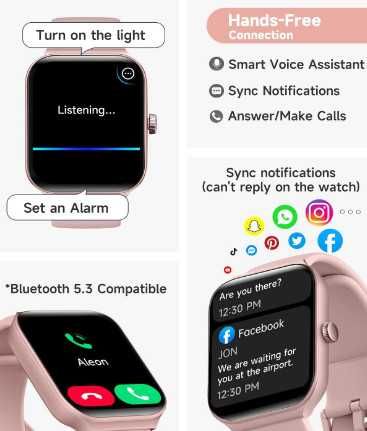 Смарт часовник TOOBUR, 1,95" дисплей, отговор/осъществяване на повикв