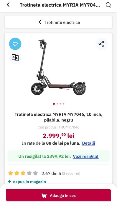 Trotineta electrica MYRIA MY7046, 10 inch, pliabila, negru