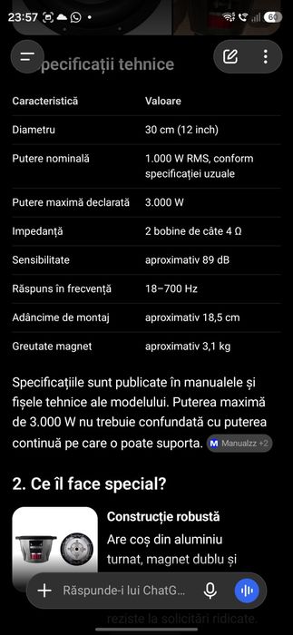 Difuzor bass subwoofer auto Pioneer sistem audio masina 1000w