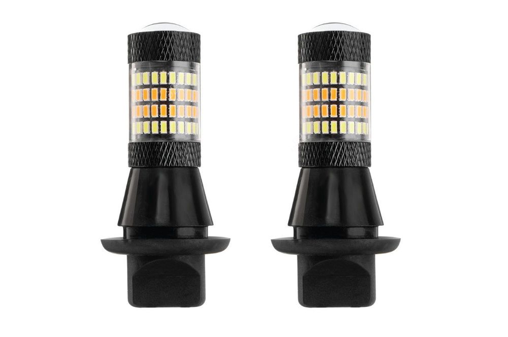 Set 2 becuri auto semnalizare LED, cu lumini de zi 2in1, Amio, 12V, culoare alb-orange, BAU15s, Canbus
