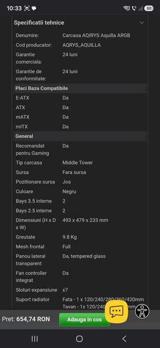 Vand carcasa Aquirys Aquilla  ARGB Gri