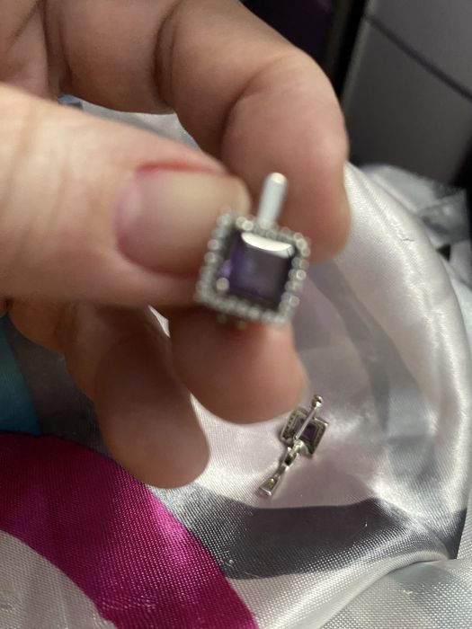 Cercei argint cu ametist, placat cu rodiu