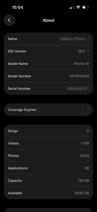 iPhone 15, 128GB, Neverlocked, negru - black, baterie originala 85%