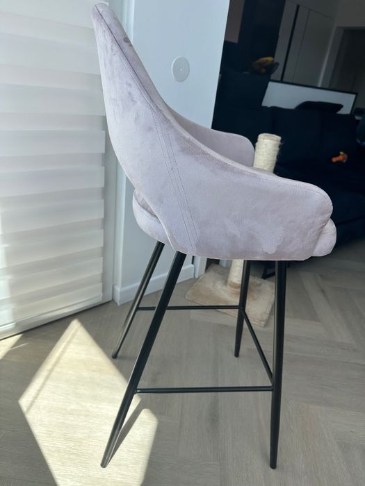 Scaun de bar catifea roz easy clean pet friendly picioare metalice