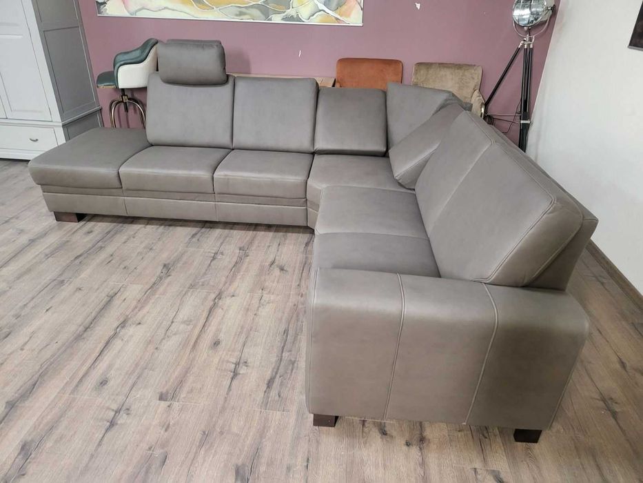 Кожен ъглов диван цвят кафяв Нуга ZE - EM05002