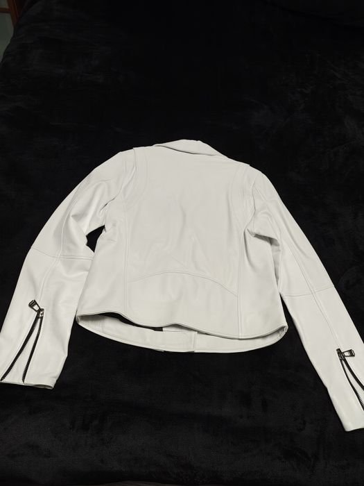 Jacheta, geaca piele naturala, alb, noua