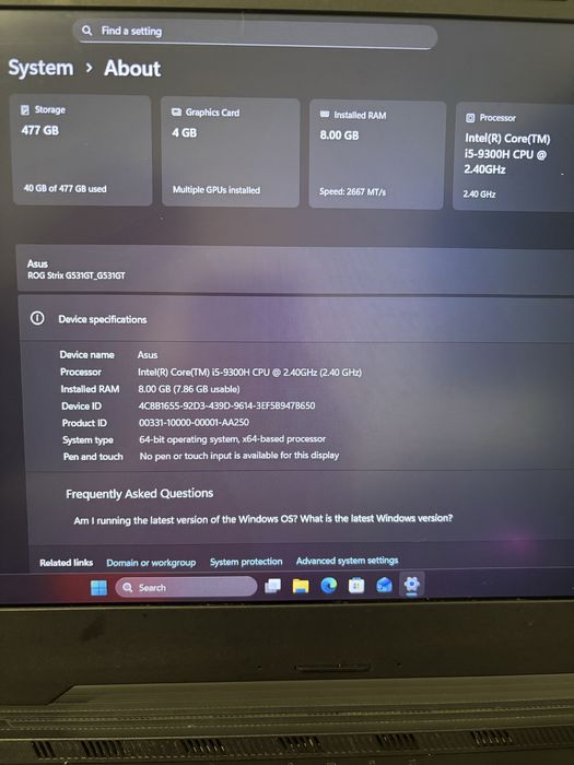 Laptop ASUS Rog Gaming i5 GTX1650
