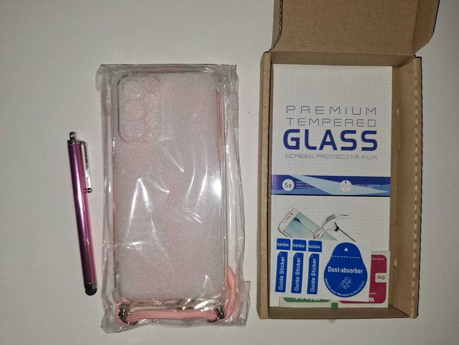 Set Protecție Complet Roz: Husă cu Șnur + Folie Sticlă + Stylus Samsung A33 5G
