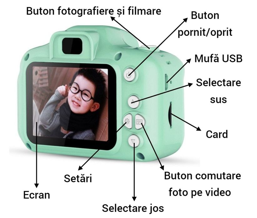 Camera foto digitala pentru copii, functie foto/video, 5 Jocuri inclus