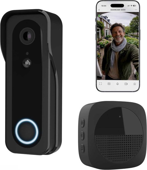 Sonerie Video Inteligenta Trust cu Camera 2K HD, Wi-Fi, Negru