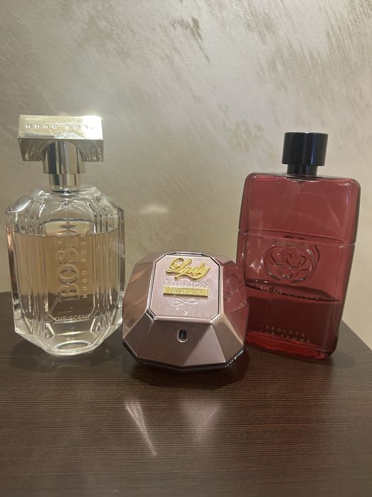 Boss - the scent; Paco Rabanne - lady million empire; Gucci guilty