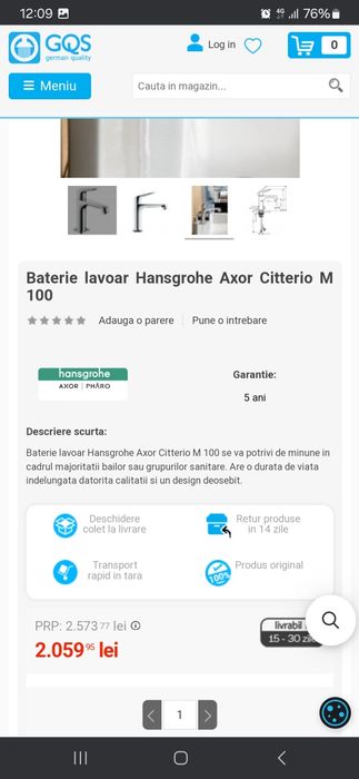 Hansgrohe - Axor,focus 100,baterie lavoar cu ventil metalic pop up!