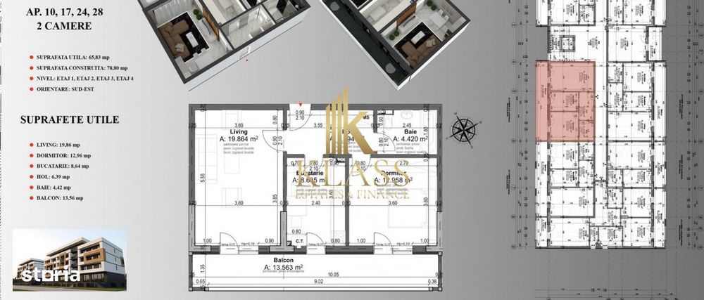 Apartament 2 camere, 63 mp, etaj 1, bloc nou, centrala, parcare, zona — fotografia 3