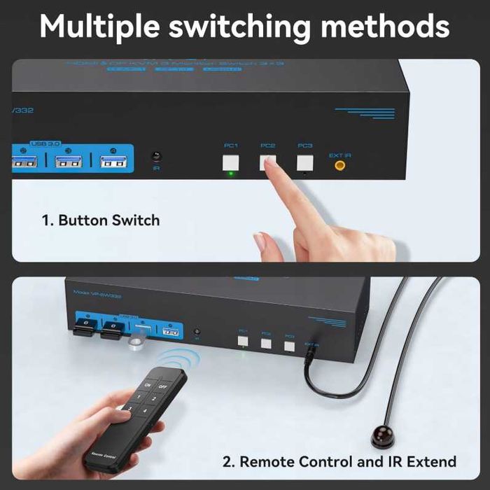 Switch Comutator KVM VPFET VP-SW332 8K HDMI DisplayPort 3PC 3monitoare