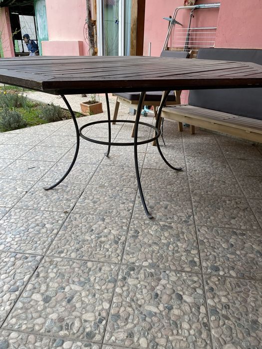 Masa exterior terasa gradina fier forjat si lemn
