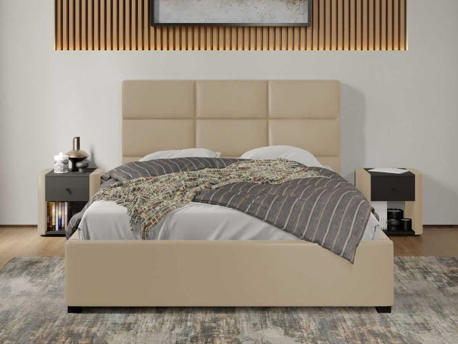 Pat tapitat Cico rabatabil 170 x 114 C1 din piele/stofa Crem Nube 4