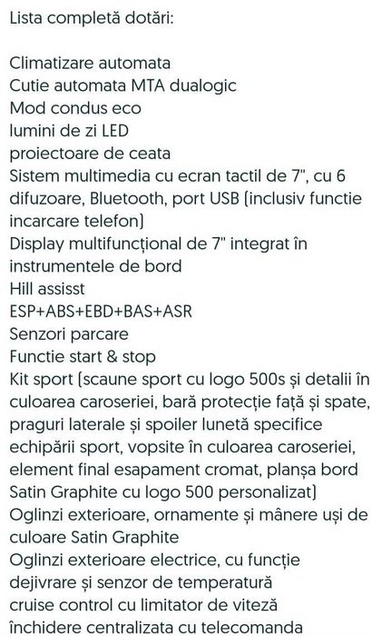 Fiat 500s AUTOMAT, pachet sport