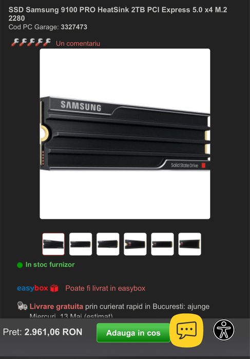 SSD Samsung 9100 PRO 2TB, PCIe Gen 5.0, Heatsink, Garanție PC Garage 60 de luni