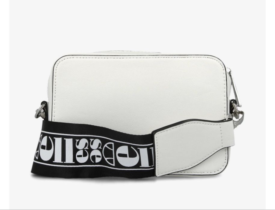 Бяла чанта Ellesse през рамо с дълга дръжка в черно с надписи