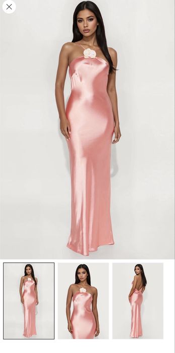 Розова сатенена рокля / pink satin dress fashion nova