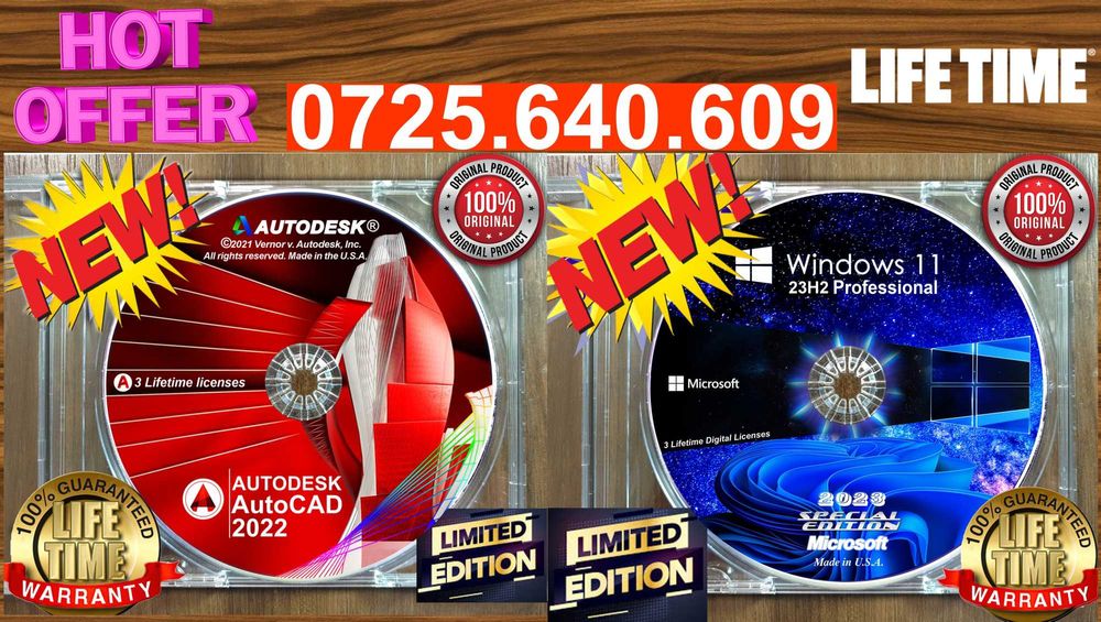 AutoCAD 2022 - 3 Lifetime Lic. UPDATE+Aplicatii Free-Cadou Windows 11