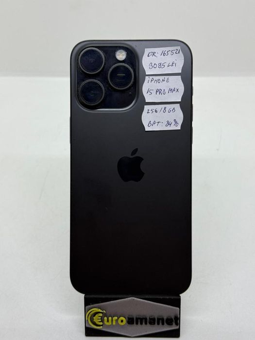 Telefon mobil Apple iPhone 15 Pro Max, 256GB, 5G, Black Titanium -A-