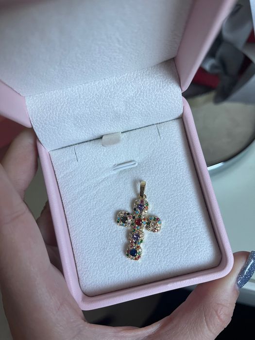 18k Позлатено Кръстче с камъчета за синджирче