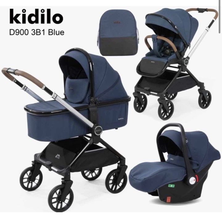 Коляска Kidilo 3в1, цвет синий