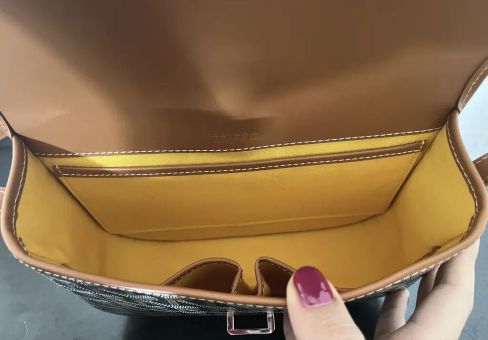 Goyard чанта с емблематичен монограм и кожени детайли